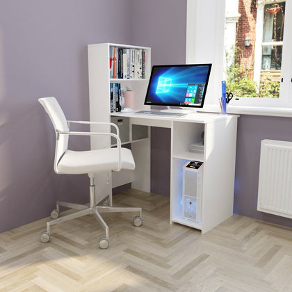 White Computer Desk with Shelves PC Laptop Table Corner Workstation Home Office