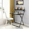 85cm Black Folding Writing Desk Metal Frame Home Office Workstation 2 Tier Shelf