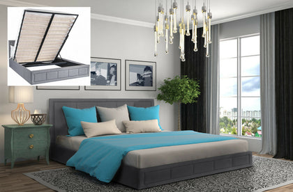 FABRIC GAS LIFT STORAGE BED DOUBLE & KING SIZE BED MEMORY FOAM MATTRESSES