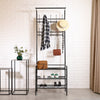 Coat Stand 190cm Coat Rack Clothes Stand Hallway Shelves with 3 Shoe Racks Metal