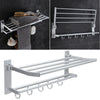 Wall Mounted Towel Rail Foldable Bathroom Towel Holder Shelf Storage Rack Hooks