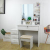 Modern Dressing Table Makeup Desk w/4 Drawer&Sliding Mirror Stool White Bedroom