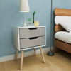 x1 Chic White grey Bedside Table Cabinet 2 Drawers Wood Leg Bedroom Furniture