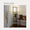 Wooden Floor Lamp 3-Tier Storage Shelf LED Reading Light Free Standing w/ Shade