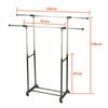 Metal Clothes Double Rail Rolling Heavy Duty Garment Hanging Rack Shelf Display
