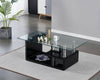 Modern Clear Glass Top with Black Shelf & Black High Gloss Coffee Table Home