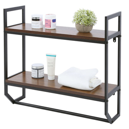 2-Tier Wall Mounted Towel Bar Utility Storage Shelf Rack Bathroom Organizer