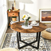 Round Coffee Table Faux Marble/Rustic Wooden Cocktail Table Snack Tea Table