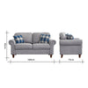 2, 3 Seater Grey Linen Fabric Sofa Armchair Lounger with 2 Pillows Living Room
