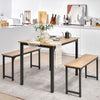 3 PCS Dining Table Set Dining Table & 2 Benches Kitchen Space-Saving Furniture