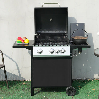 Black 3+1 Deluxe Gas BBQ Grill Barbecue Grills Side Burner Pro Home uk