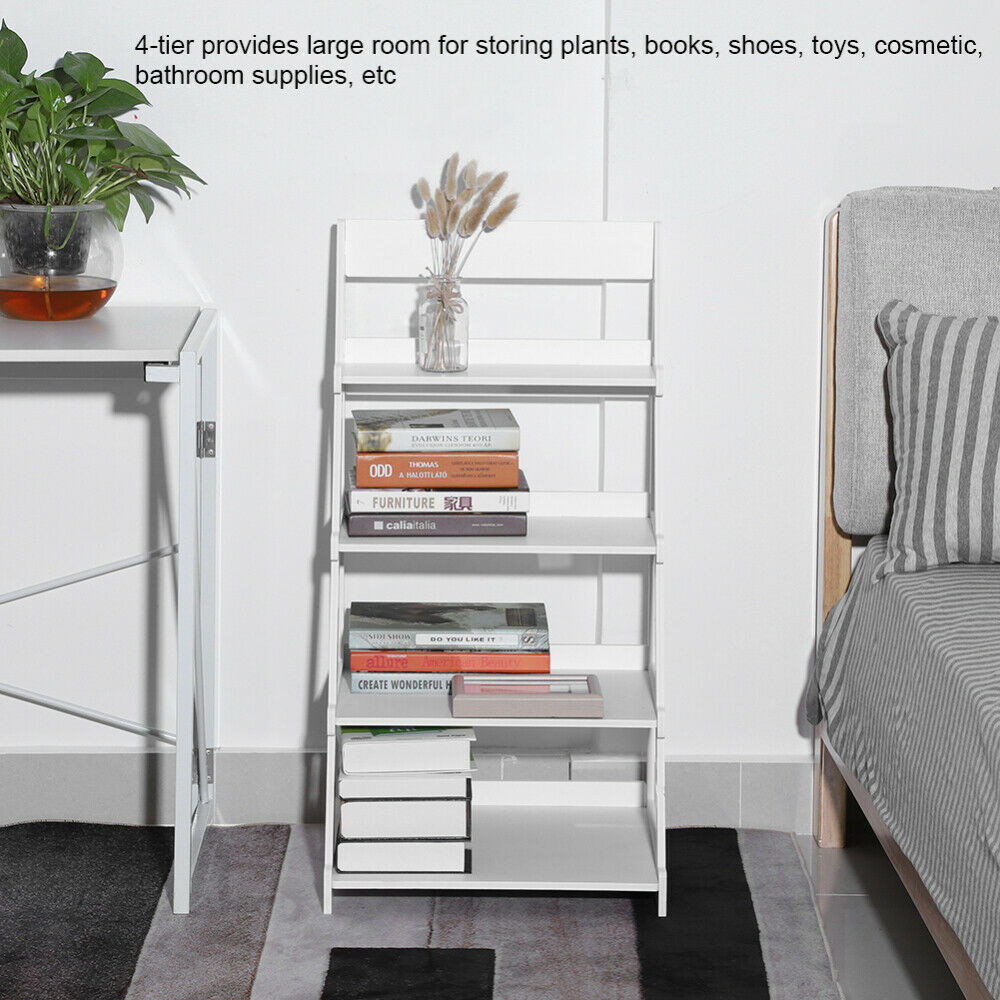 4 Tier Ladder Shelf Storage Shelving Unit Bookcase Rack Shelves Display Stand UK