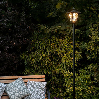 2.1m Solar Power Outdoor Black Security LED Lamp Post | Garden Path Driveway