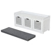 3-Door Shoe Storage Bench Cushion Seat Slatted Doors Elevated Base White