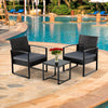 Rattan Garden Furniture Set 3 Pcs Wicker Patio Set Table Chairs W/Cushion,Black