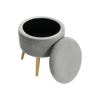 Round Dressing Table Stool Footstool Velvet Padded Ottoman Storage Box Pouffe