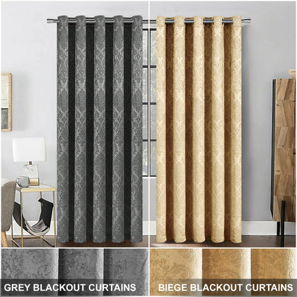 Thick Thermal Blackout Curtains Eyelet Ring Top Ready Made Pair Curtains Panel