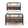 Single Size Bed Frame Platform Metal Slats Support Bed W/ Industrial Headboard