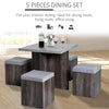 5 PC Dining Set Wooden Space-saving Storage Cushioned Ottoman Seats Square Table