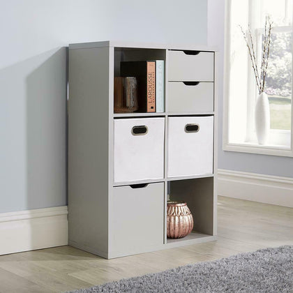 Deluxe Chunky Storage Cube 6 Shelf Bookcase Wooden Display Unit Organiser Grey