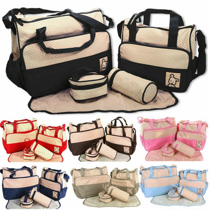 Large Multi-function 5pcs Baby Nappy Diaper Mummy Hospital Changing Bag Handbag
