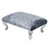 Crushed Velvet Silver Grey Footstool Living Room Coffee Table Chair Stool Metal