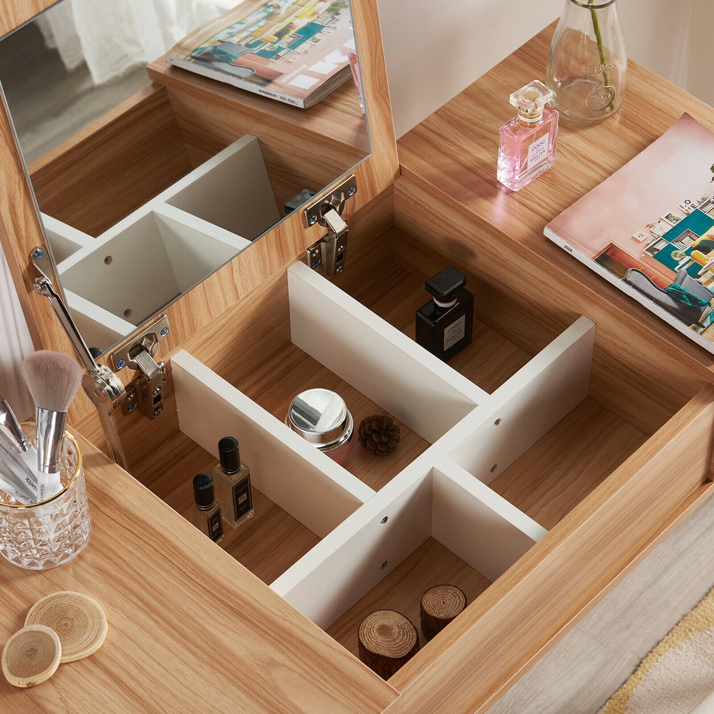 Modern Dressing Table Makeup Desk w/Flip-up Mirror 2 Drawers Storage & Stool
