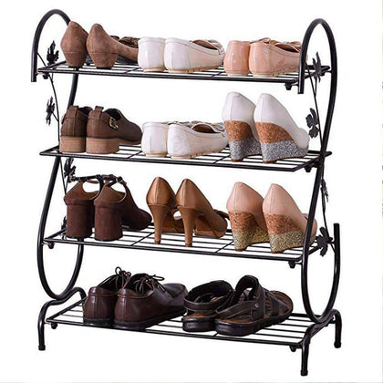 4 Tier Heavy Duty Shoe Rack Shoes Organiser Stand Storage Shelf Unit Black