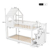 Cabin House Bunk Bed Solid Pine Wood Kids High Sleeper with Storage Stairs White