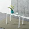 Modern Clear Glass Dining Table and 4 Padded Chairs Set in White Home Furniture