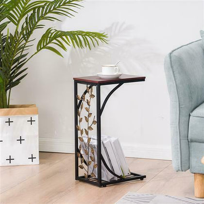 Small Sofa Side Table C Shaped Coffee End Table Living Room/Bedroom/Leaf Pattern