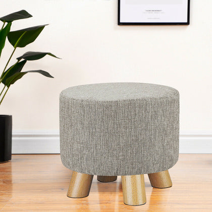 Small Footstool Linen Removable Cover Stool Ottoman Round Pouffe Seat Wooden Leg