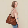 Retro Large Capacity Shoulder Messenger Bag Women PU Solid Tote (Brown)