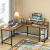 Computer Gaming Desk L-Shaped Writing Study Table with 2 Shelves & Monitor Riser