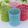 Hollow Rose Flower Cosmetic Metal Pen Pencil Pot Holder Stationery Organizer