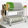 2 Tier Stainless Steel Plate Dish Cutlery Drainer Drying Rack Drip Tray Holder