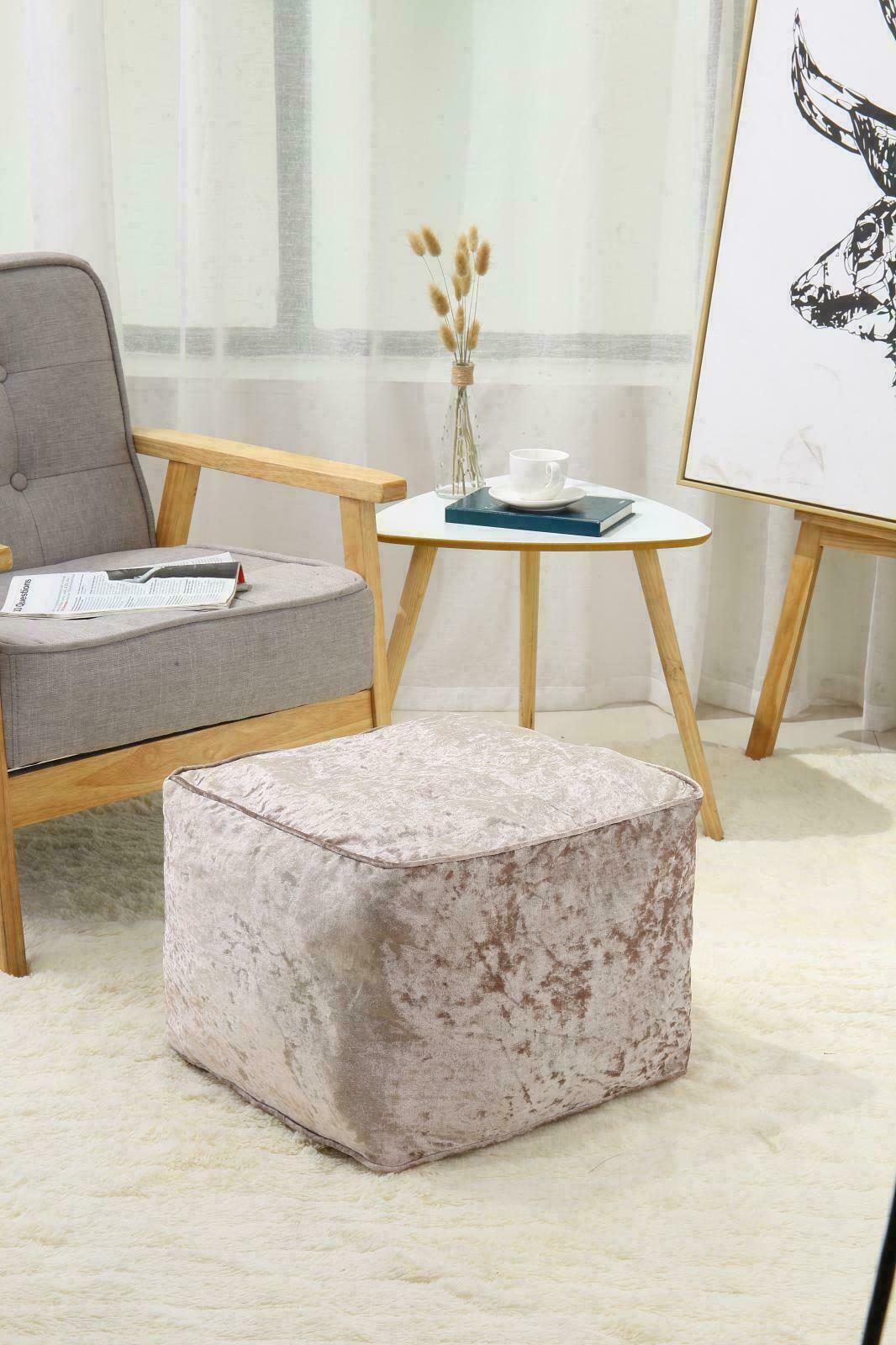 NEW LUXURY CRUSHED VELVET SOFT BEAN BAG CUBE FOOT STOOL REST POUFFE OTTOMAN