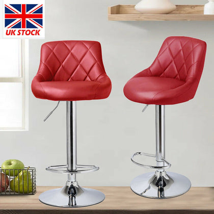 2* Bar Stools PU Faux Leather Swivel Gas Lift Kitchen Breakfast Pub Red