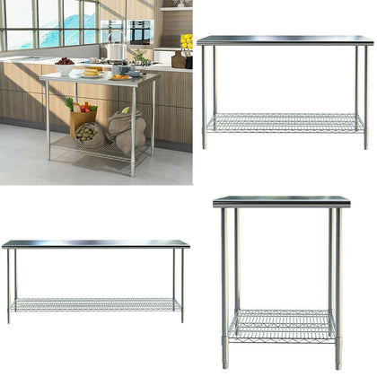 2/3/4/5/6FT Stainless Steel Commercial Kitchen Work Bench Catering Table +Shelf