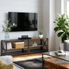 Modern Large TV Stand Black Metal Frame Shelves Media Storage Unit Cabinet Brown