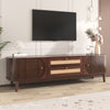 TV Stand Cabinet 2 Drawers 2 Doors Wooden Rattan TV Entertainment Unit Brown