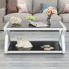 Rectangle Coffee Tea Table Tempered Glass Living Room With Lower Shelf Black