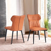 2Pcs Faux Leather Chairs High Backrest Metal Legs Dining Room Chair Orange
