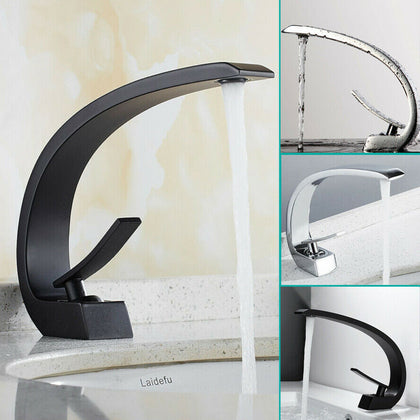 Modern Bathroom Basin Sink Mixer Taps Mono Waterfall Tap Cloakroom Faucet Brass