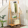 Bamboo Clothes Rail Rack Garment Hanging Display Coat Storage Shelf Stand Wheels