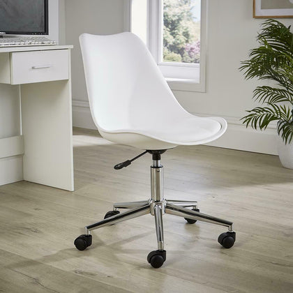 White Adjustable Office Chair Computer Desk Study Padded Seat Ergonomic Swivel