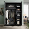 Black Modern High Gloss 3 Door Triple Wardrobe with Hanging Rail & Shelves