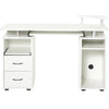 White Wooden Desk with Drawers PC Workstation Office Computer with Keyboard Tray