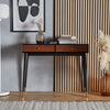 Solid Dark Ash Wood Console Table Wood Chevron Design Gold Detailing