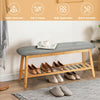 2-Tier Bamboo Hallway Shoe Bench Rack Stand Organiser Storage Upholstered Seat
